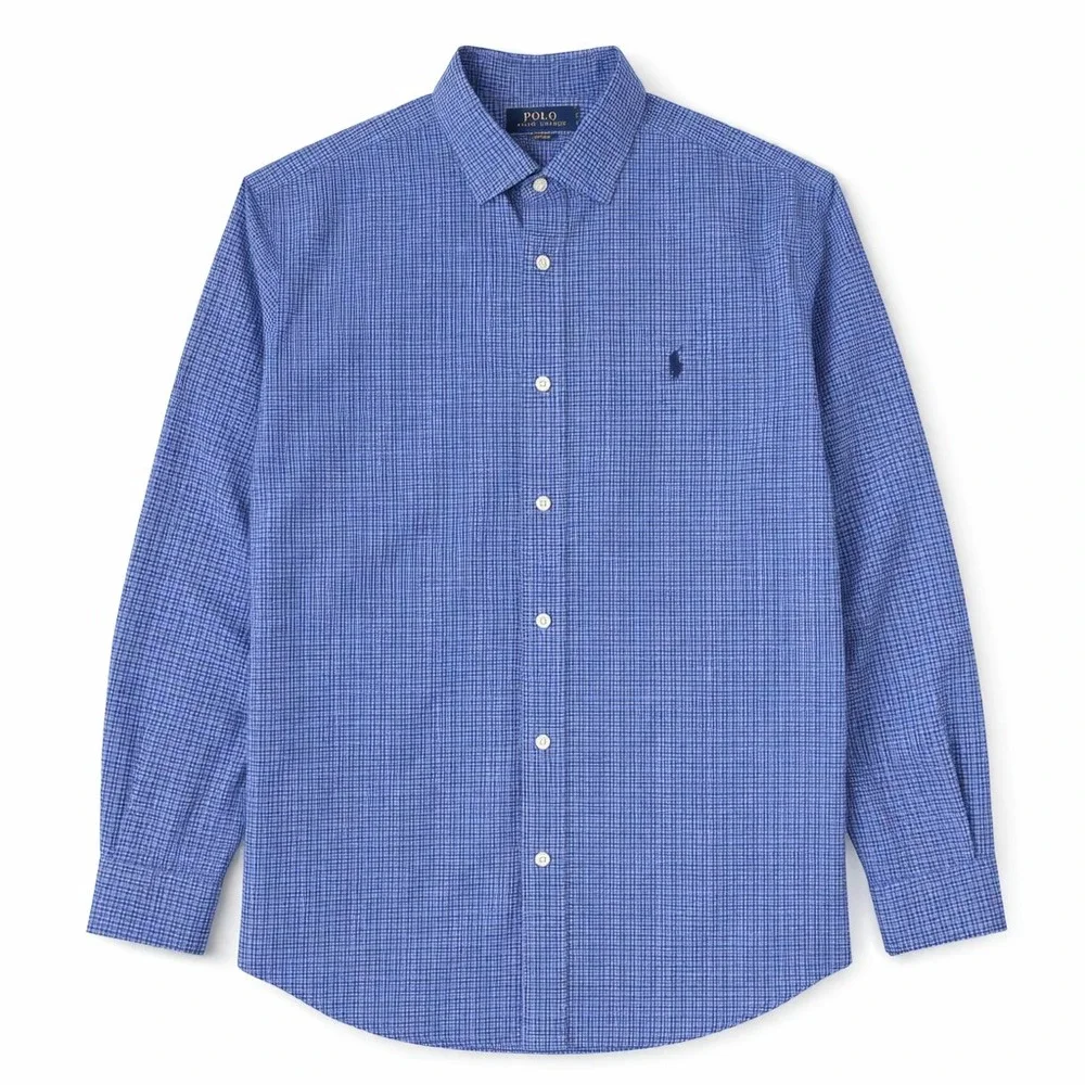 Polo Ralph Lauren Mens Blue White Micro Check‎ Cotton Button Down Shirt XL